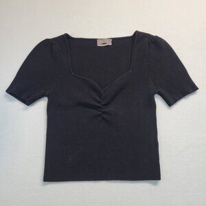 Urban Outfitters Crop Short‎ Sleeve Ribbed Knit V Neck Top Women’s M Black